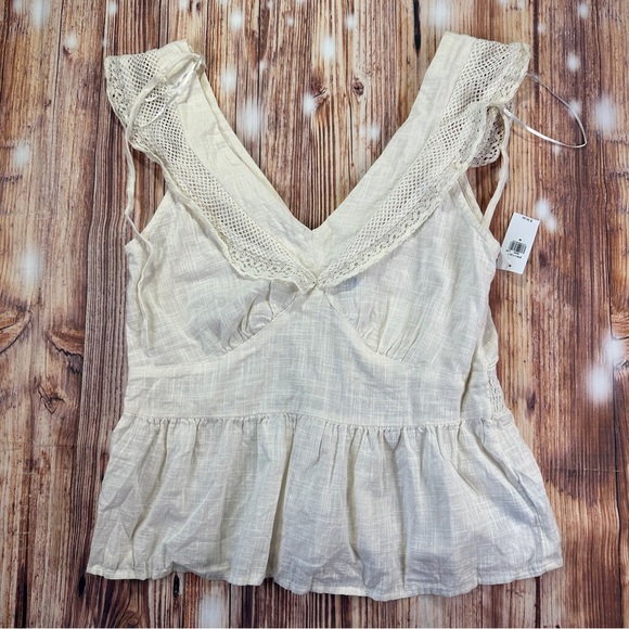 Old Navy Tops - Old Navy Cream Lace-Trim Peplum Tank Top